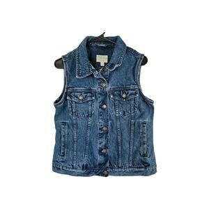 Cabelas Denim Trucker Vest Women M 100% Cotton Blue Jean Rugged Western Cowgirl